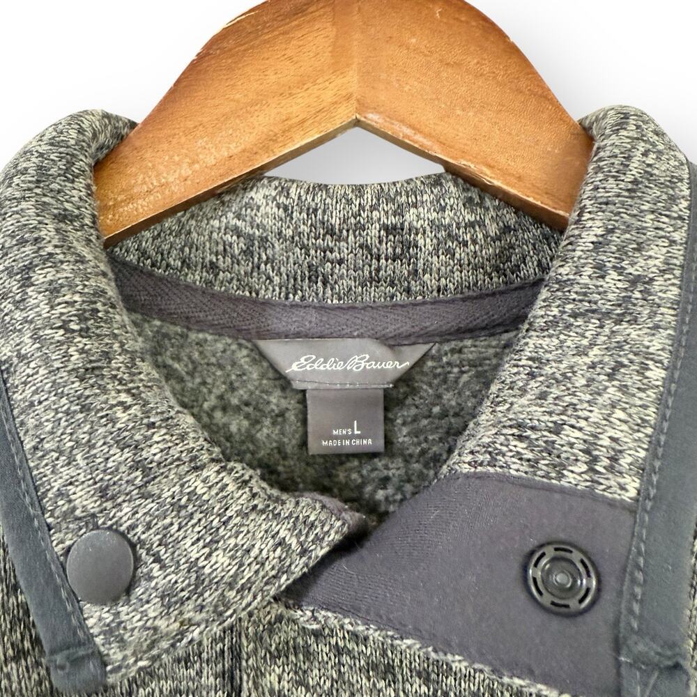 Eddie Bauer Radiator 1/4 Snap Mock Pullover Sweater Fleece Mens L Gray Heather - Picture 2 of 8